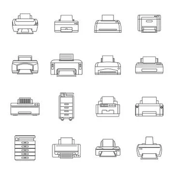 Printer office copy document icons set outline style Illustrazione stock