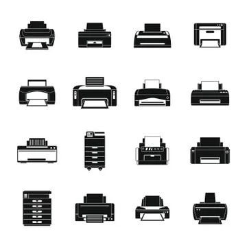 Printer office copy document icons set simple style Illustrazione stock