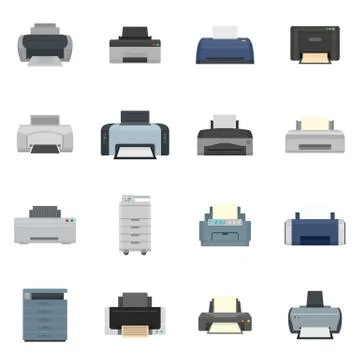 Printer office copy document icons set flat style Illustrazione stock
