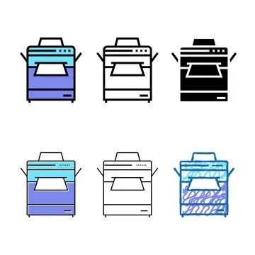 Printer office set device color icon vector Stock Illustration
