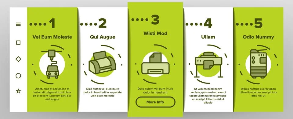 Printer Onboarding Icons Set Vector 库存插图