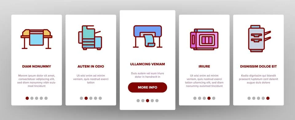 Printer Onboarding Icons Set Vector Illustrazione stock