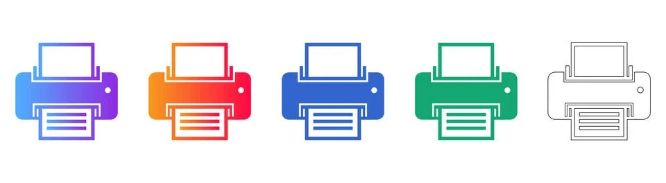 Printer Output Icons Set Stock Illustration