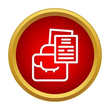 Printer outputting documents outline icon on red background Stock Illustration
