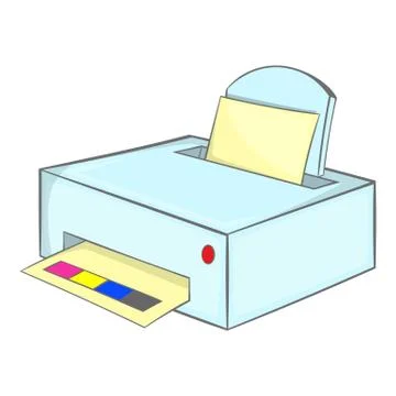 Printer with paper icon, cartoon style Stock Illustration