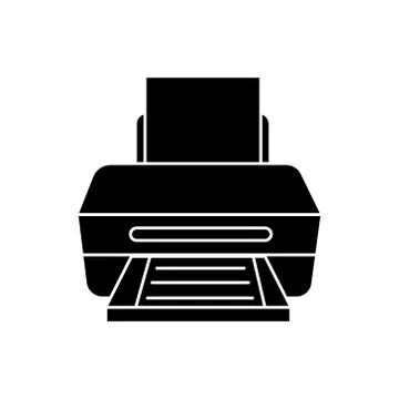 Printer with paper icon, vector illustration, black sign on isolated background Stockillustratie