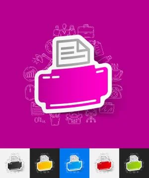 Printer paper sticker with hand drawn elements Illustrazione stock