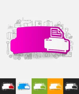 Printer paper sticker with hand drawn elements Stock Illustration