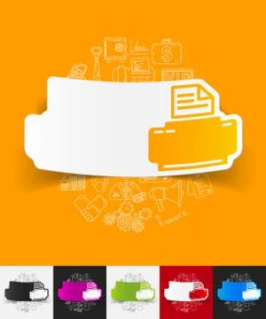 Printer paper sticker with hand drawn elements Illustrazione stock