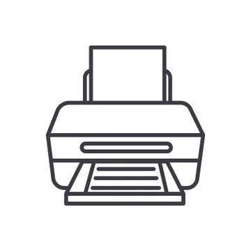 Printer with paper vector line icon, sign, illustration on background, editable Stock Illustration