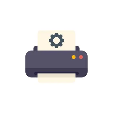 Printer performing setup configuration with cogwheel symbol displayed on pape Stock Illustration