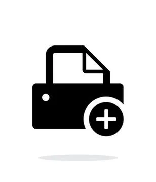 Printer with plus sing icon on white background. Stock Illustration