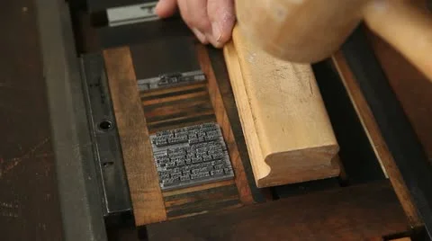 Printer prepares type blocks Stock Footage 12169678