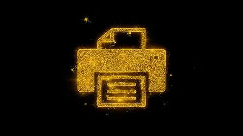 Printer Print Computer Icon Sparks Particles on Black Background. Stock Footage 114769139