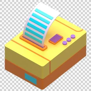 Printer with Printed Shop Receipt 3D Icon Stock Illustration