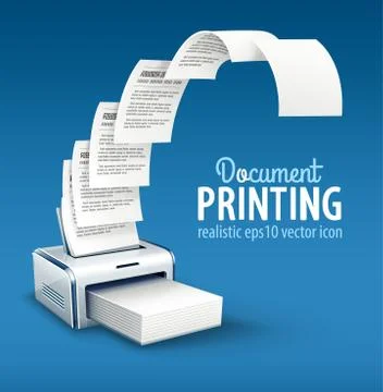 Printer printing copies of text to paper with copyspace Stock Illustration