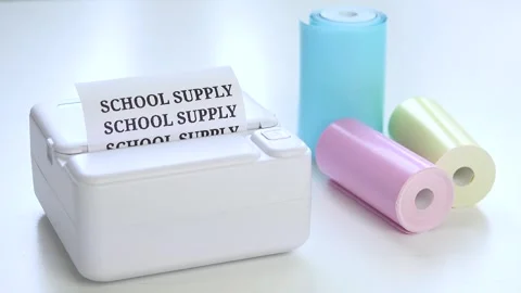 Printer, Printing at Office, Back to School, Thermal Colourful Paper for Craft Stock Footage 330230707