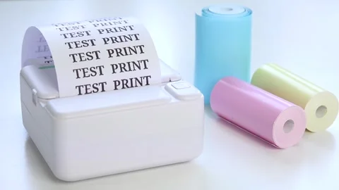 Printer, Printing at Office, Test Print, Thermal Colourful Paper for Craft Stock Footage 331842269