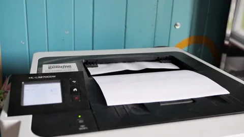 Printer printing sheet paper ink home work electronics pages documents Stock Footage 156203084