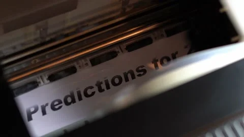 Printer prints Predictions for 2022 on glossy white paper 動画素材 157096141