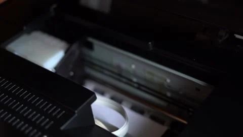Printer in the process of printing with an open housing Stock Footage 157262410