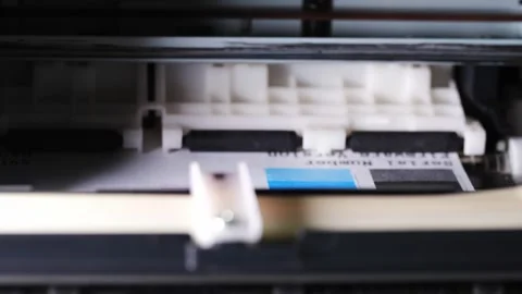 Printer process shows how paper is printed in a simple setup Stock Footage 333395892
