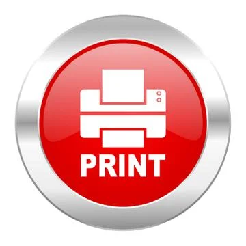 Printer red circle chrome web icon isolated. Stock Illustration