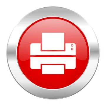 Printer red circle chrome web icon isolated. Stock Illustration