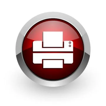 Printer red circle web glossy icon. 스톡 일러스트