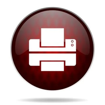 Printer red glossy web icon on white background. Stock Illustration