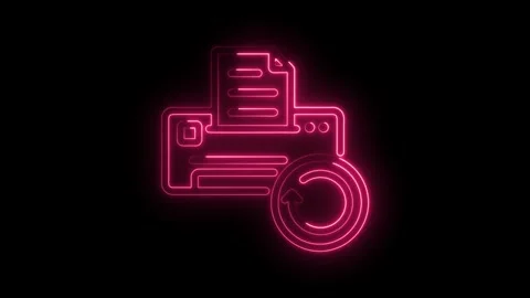 Printer with refresh icon pink neon light glowing futuristic technology Stock Footage 330777864