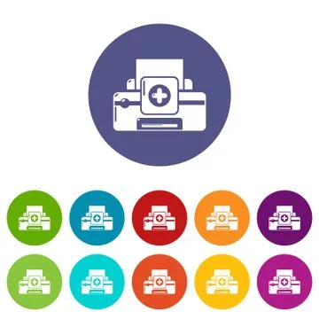 Printer repair icons set vector color Stock Illustration