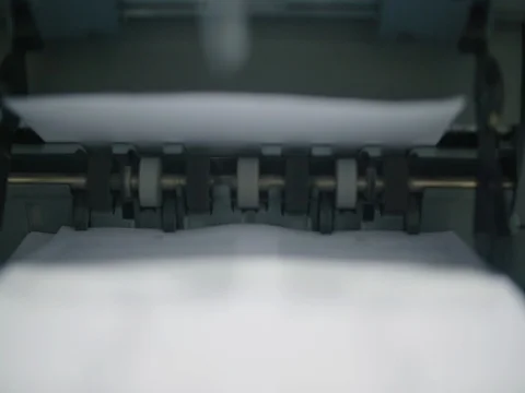 Printer Rolls Close Up Spinning Out Paper Stock Footage 80208798