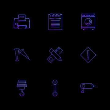 Printer , scale , pencil , washing machine , nails , hardware , tools ,labour Stock Illustration