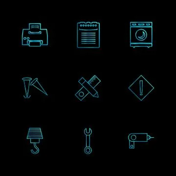 Printer , scale , pencil , washing machine , nails , hardware , tools ,labour Stock Illustration