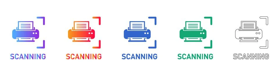 Printer Scanning Icons for Office Technology Illustrazione stock