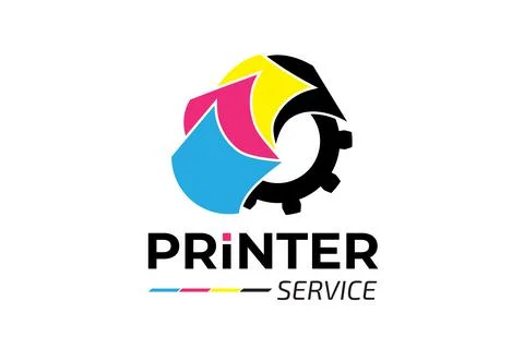Printer Service Logo Design Vector in CMYK Colors Stock Illustration