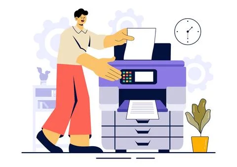 Printer Service Vector Illustration Featuring the Production Process at a P.. Ilustración de archivo