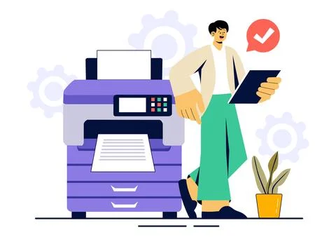 Printer Service Vector Illustration Featuring the Production Process at a P.. Stock Illustration