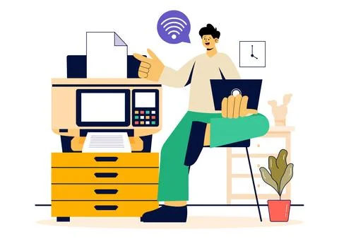 Printer Service Vector Illustration Featuring the Production Process at a P.. 库存插图