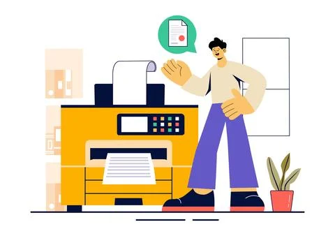 Printer Service Vector Illustration Featuring the Production Process at a P.. Stock Illustration