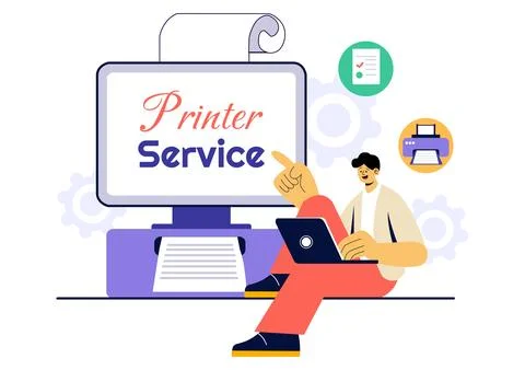 Printer Service Vector Illustration Featuring the Production Process at a P.. Ilustración de archivo