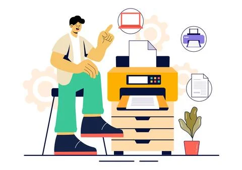 Printer Service Vector Illustration Featuring the Production Process at a P.. Stock Illustration