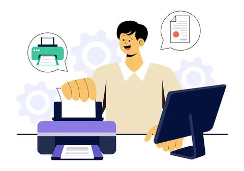 Printer Service Vector Illustration Featuring the Production Process at a P.. Illustrazione stock