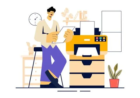 Printer Service Vector Illustration Featuring the Production Process at a P.. Ilustración de archivo