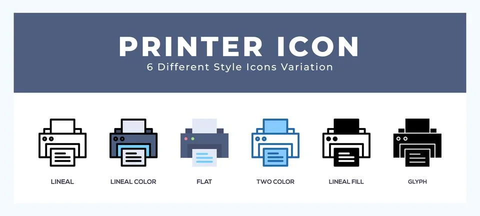 Printer set of simple icons great for web. app. presentation and more. Illustrazione stock