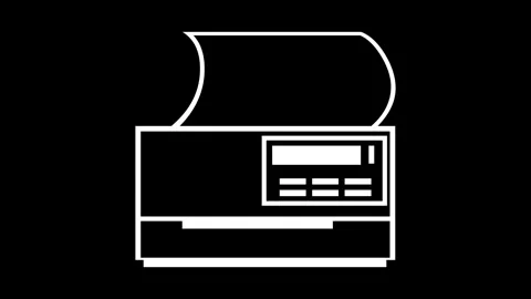 Printer shape icon animated white color in black background Video stock 264644631