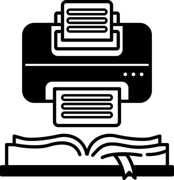 Printer is shown with a book open on top of it Stock Illustration