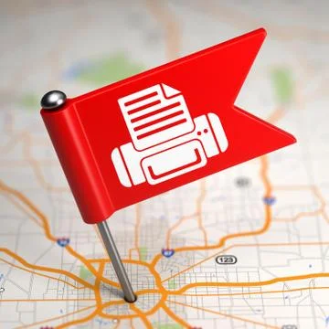 Printer Sign - Small Flag on a Map Background. Stock Illustration