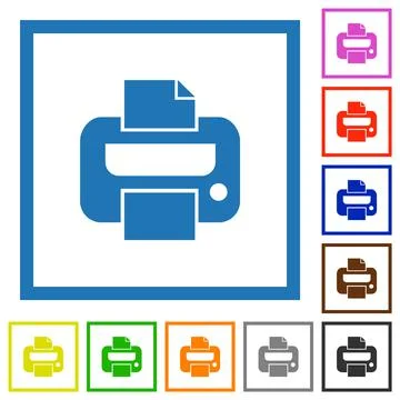 Printer solid flat framed icons Stockillustratie